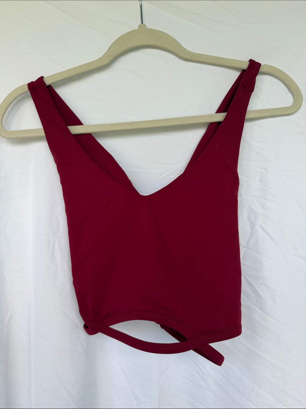 Fabletics Burgundy V-Neck Cropped cross back sports bra/tank. No wear
